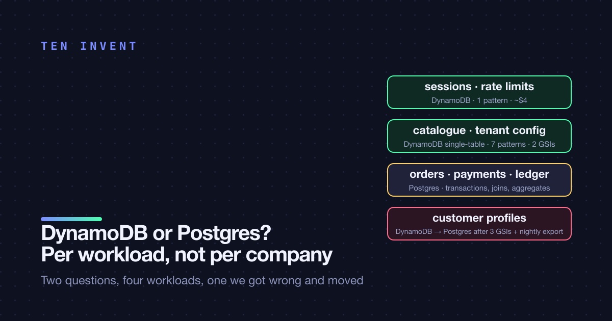 DynamoDB single-table or Postgres? How we chose, per workload, and where we got it wrong